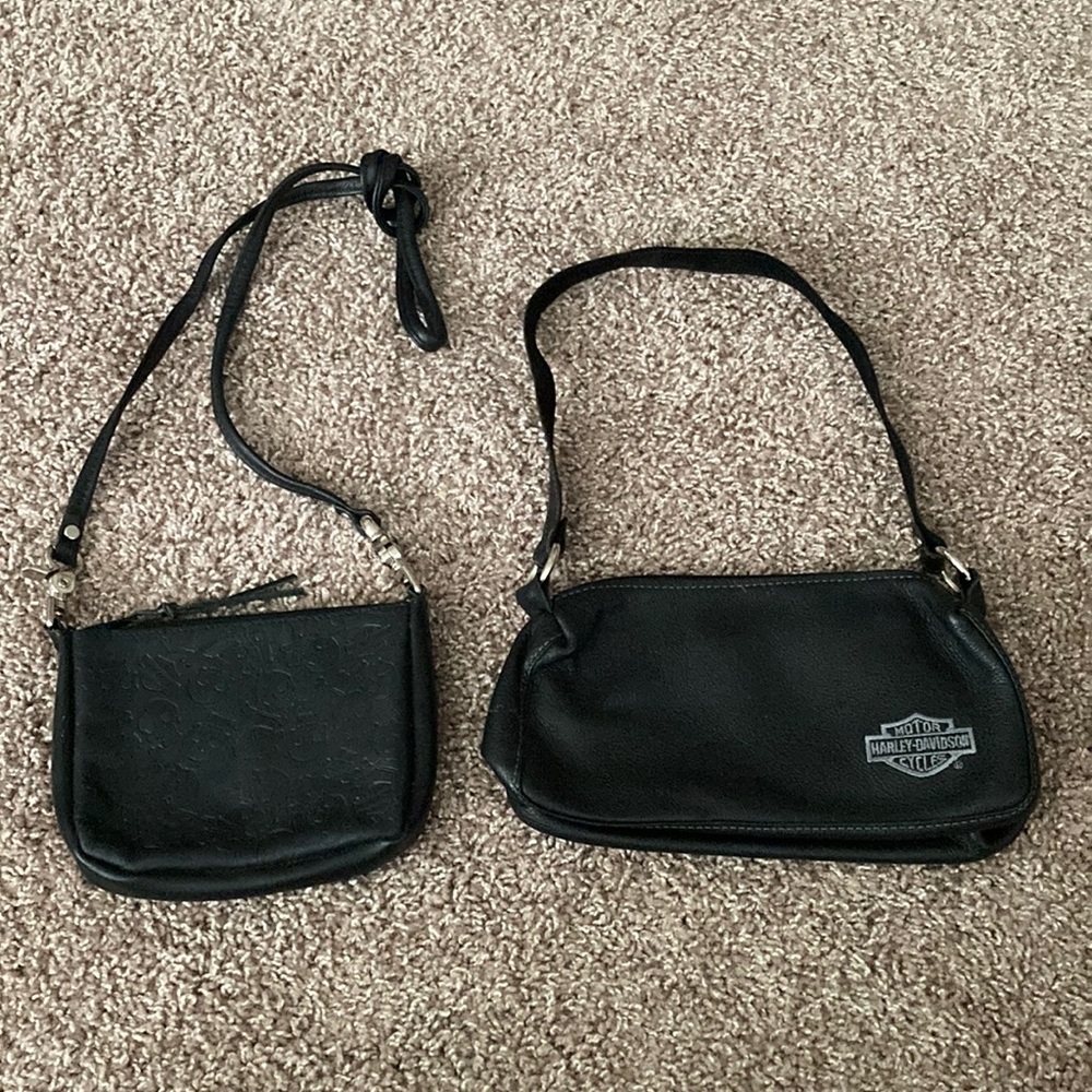 Harley-Davidson! 2 LIKE-NEW Black Leather Bags: SKULL-PRINT Crossbody & Shoulder
